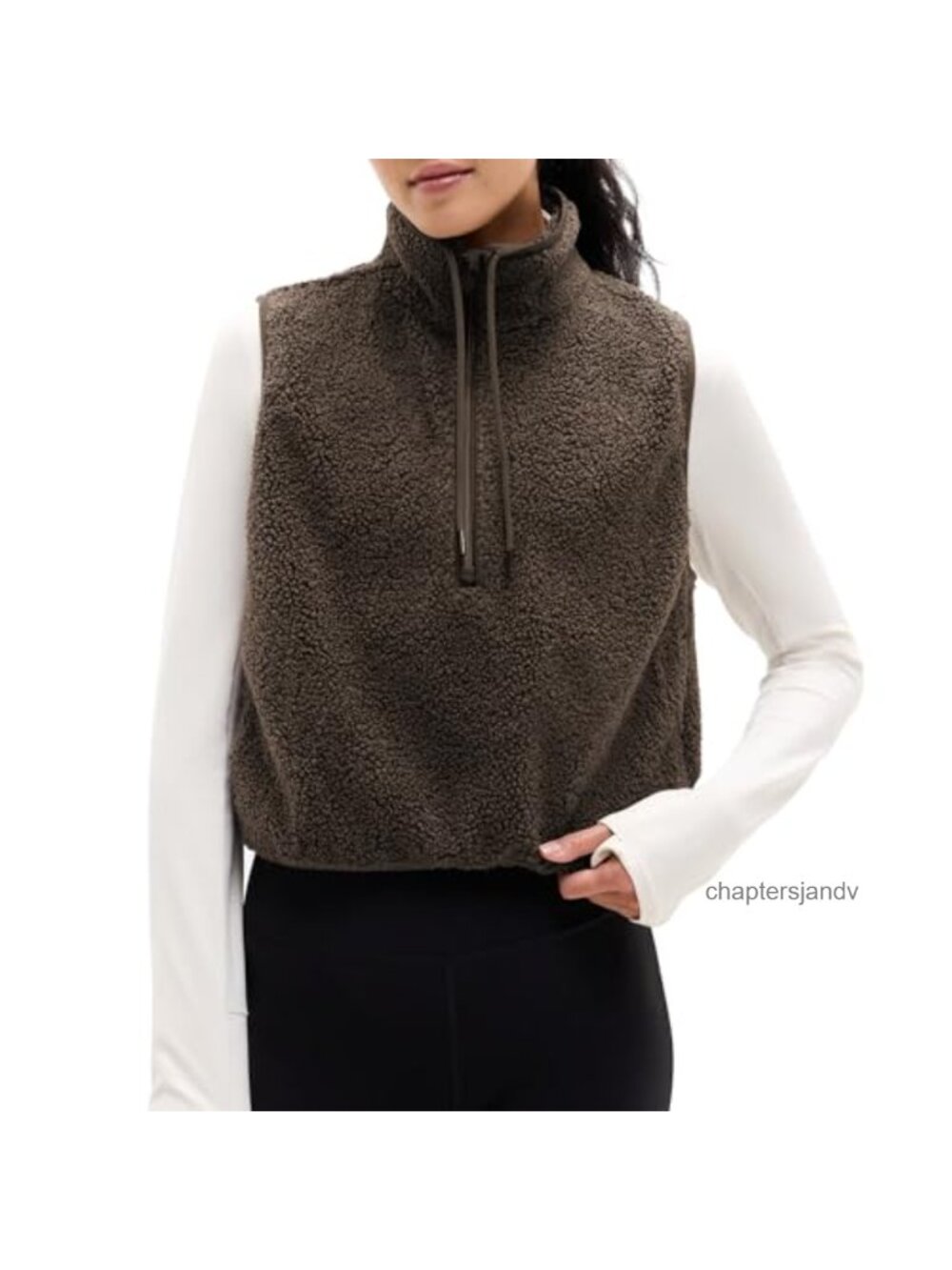 Womens Fleece Vest Sherpa Fuzzy High Neck Cropped Half Zip Up Warm Vest